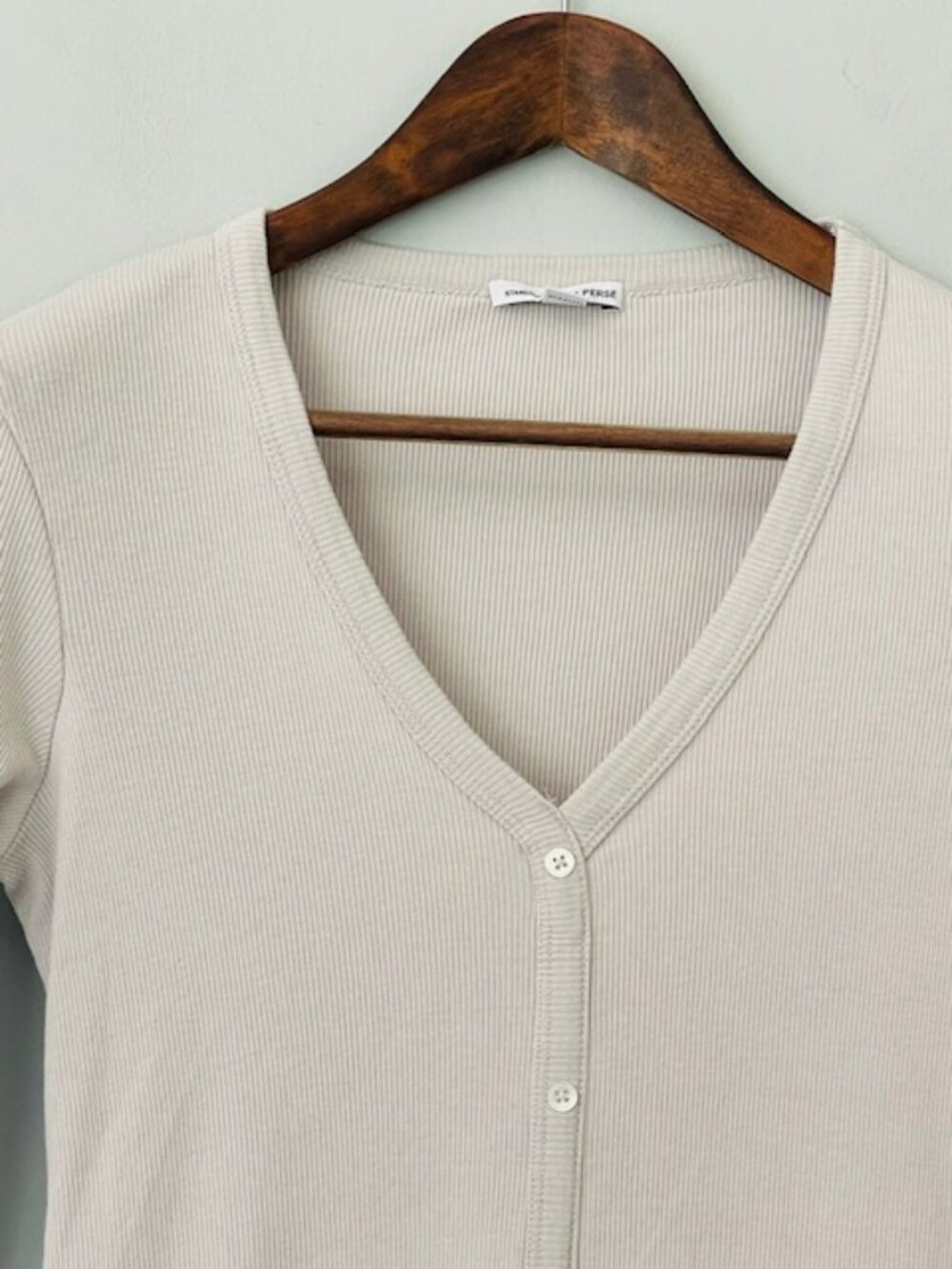 James Perse Ribbed Cotton Knit Midi Dress Taupe Gray V Neck Button Front Medium - Picture 3 of 9